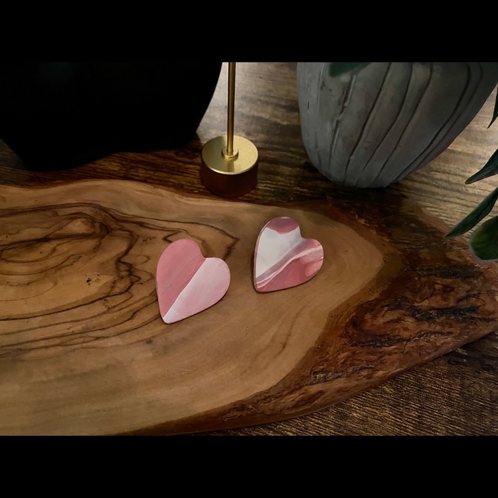 Handmade Clay Valentine’s Day Series Hearts Studs - Picture 3 of 6